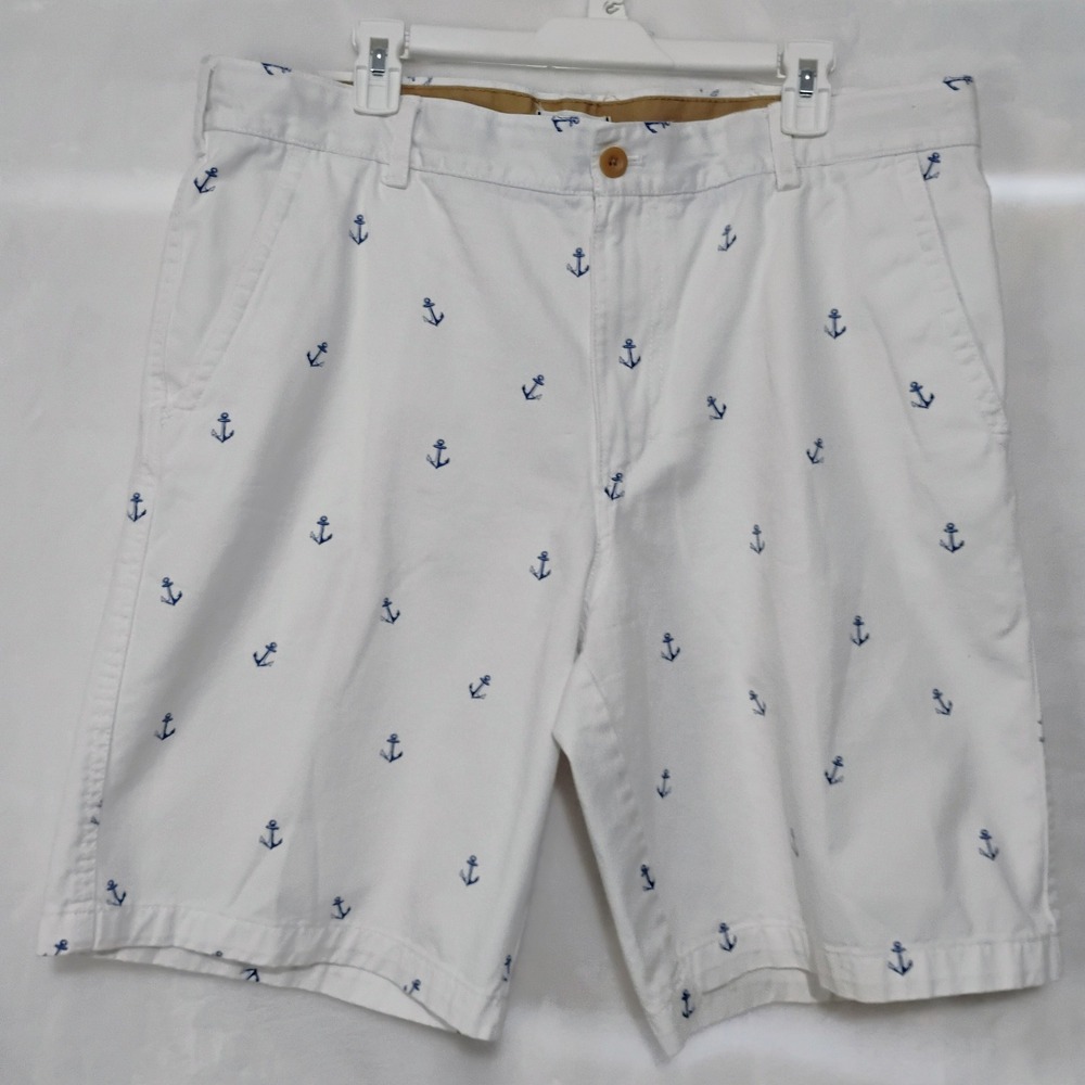 IZOD Saltwater Mens‎ 38 White Anchor Chino Shorts Nautical Cotton 10" Inseam X